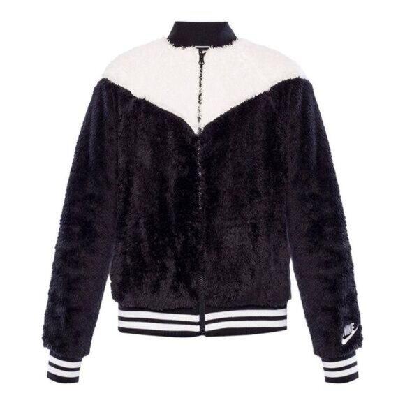 BRAND NEW Nike full zip NSW Wolf Sherpa loose fit Bomber Jacket Black White XS - Picture 4 of 10